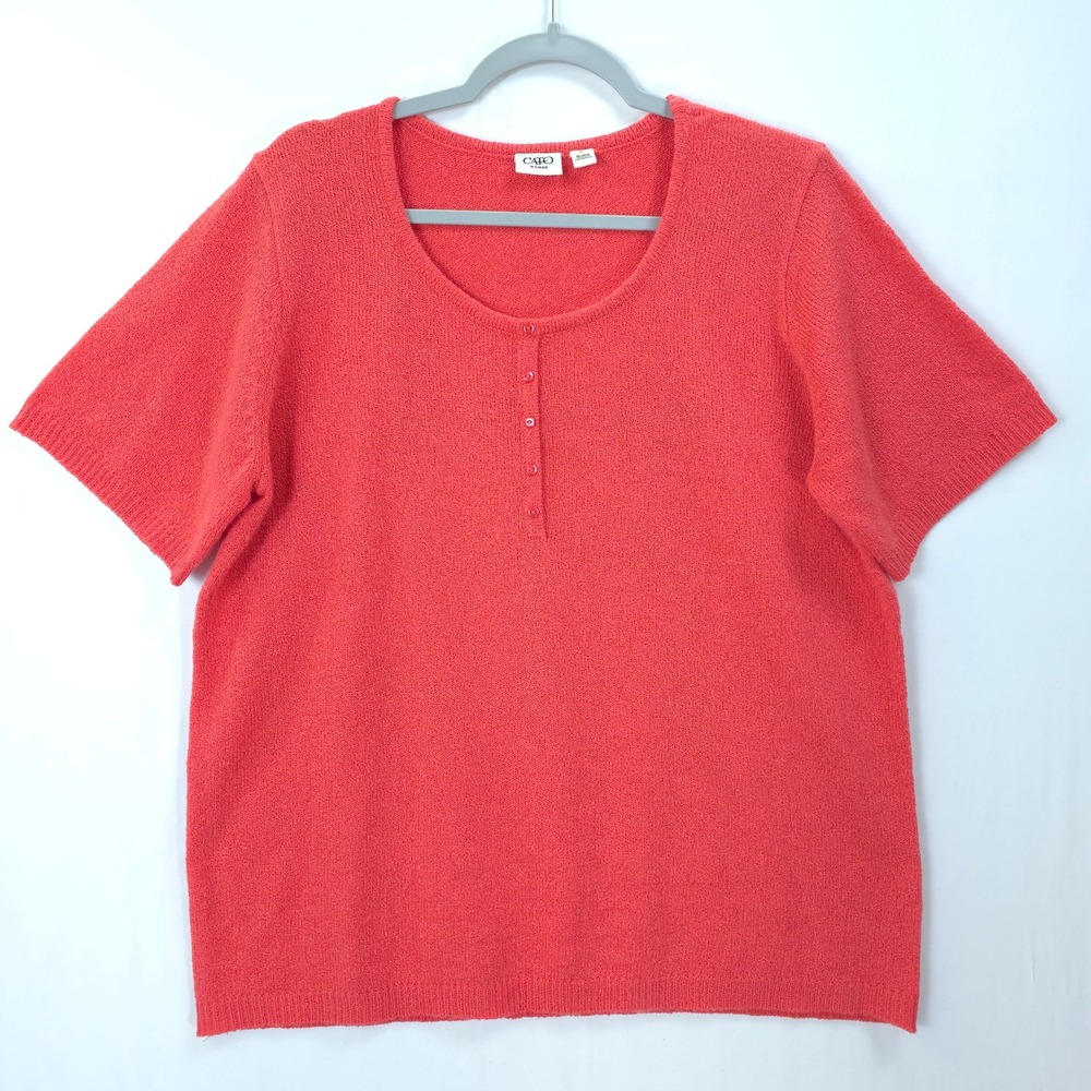 Soft Coral Knit Top Women 18/20W Relaxed Fit Short Sleeve Everyday Chic Plus